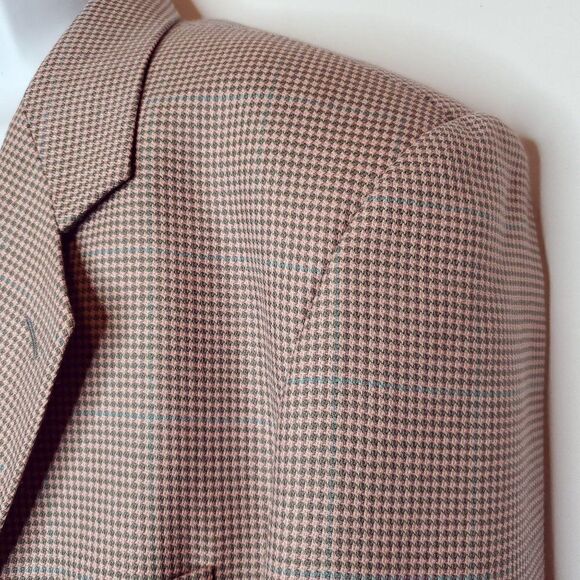 Vintage Mario Desutti Pink Taupe Brown Blazer Sport Coat Sz L Blue Stripe - Picture 3 of 6